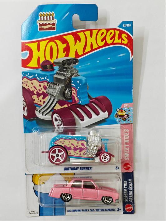 Hot Wheels E Case The Simpsons Family Car & Birthday Burner Diecast Car 1:64 Scale (Sold as a set)