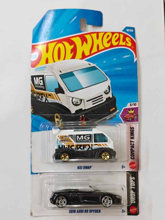 Hot Wheels E Case 2019 Audi R8 Spyder & Kei Swap Diecast Car 1:64 Scale (Sold as a set)