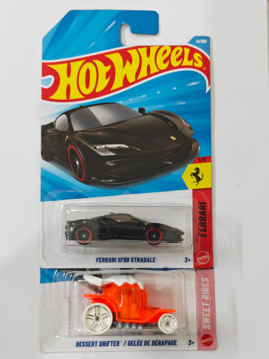 Hot Wheels H Case Ferrari SF90 Stradale & Dessert Drifter Diecast Car 1:64 Scale (Sold as a set)