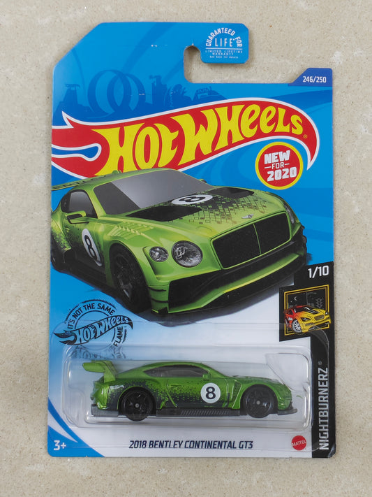 Hot Wheels - Imported - 2018 Bentley Continental GT3 Light Green - Diecast Car 1:64 Scale ( Creased Card)
