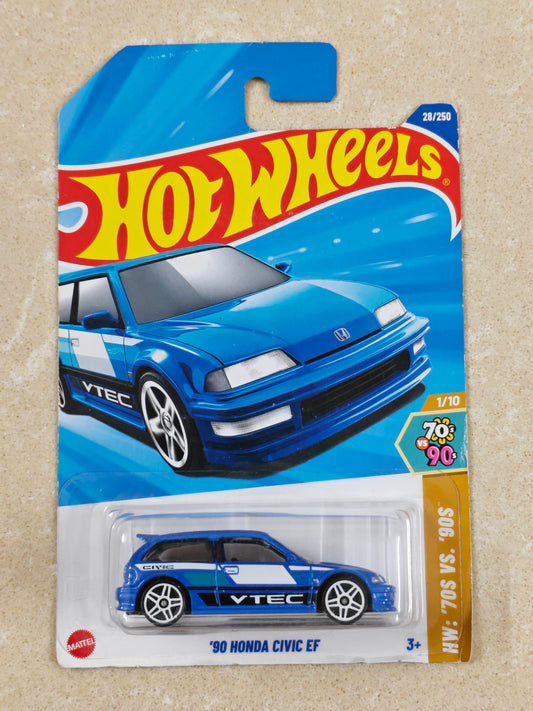 Hot Wheels - 90 Honda Civic EF Blue - Diecast Car - 1:64 Scale (Soft Corners)