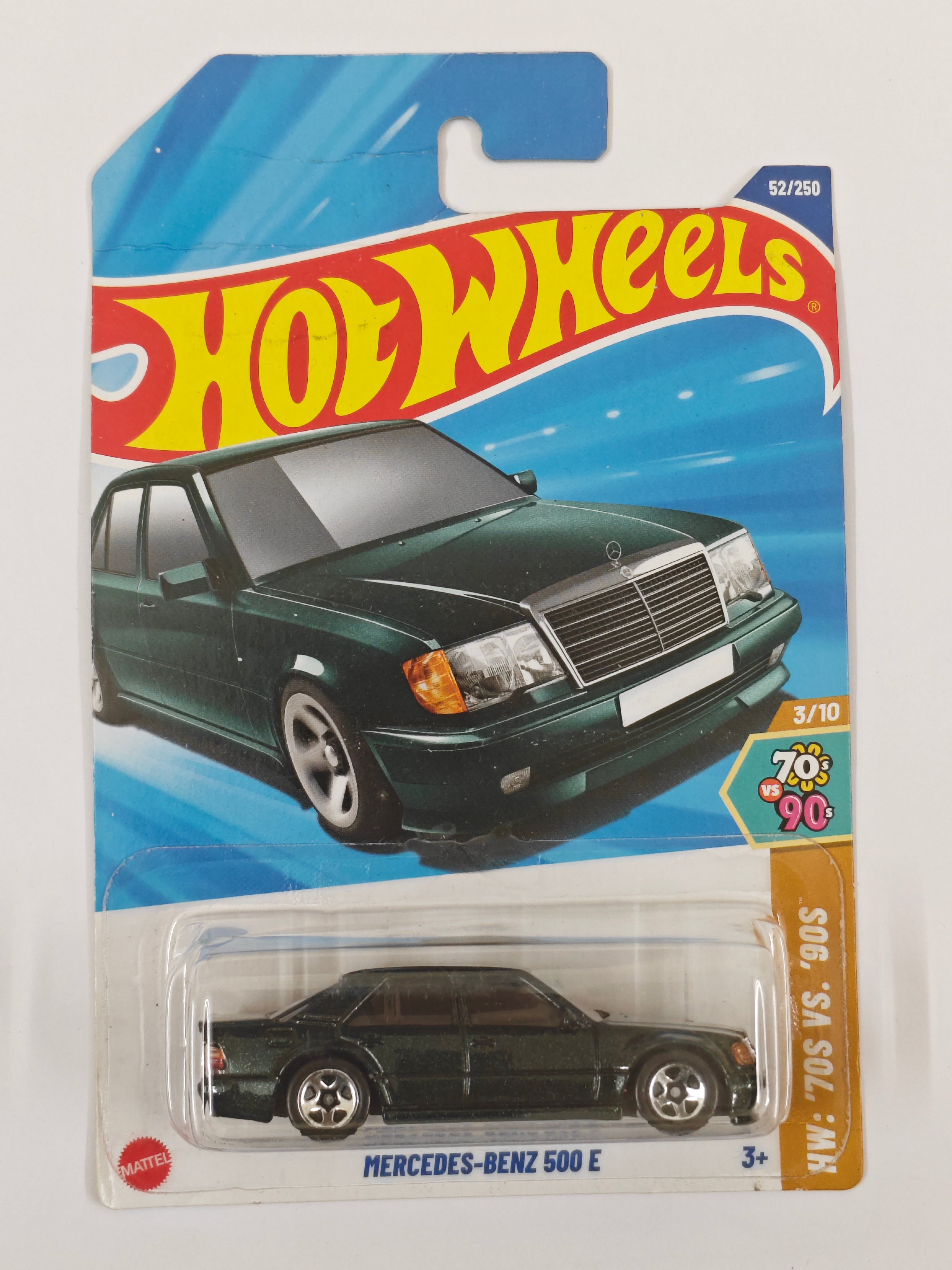 Hot Wheels Imported (Creased Card) Mercedes Benz 500 E Green Diecast Car 1:64 Scale - Luxury Car Collection