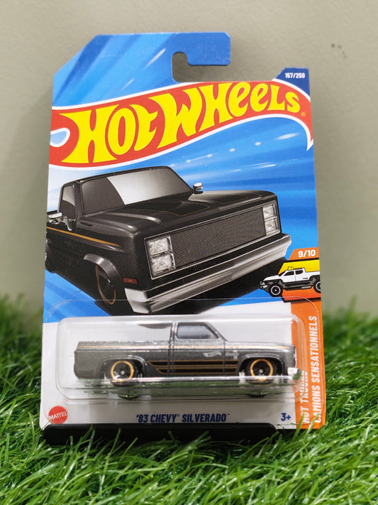 Hot Wheels 83 Chevy Silvarado Black Diecast Truck 1:64 Scale - Classic Truck Collection