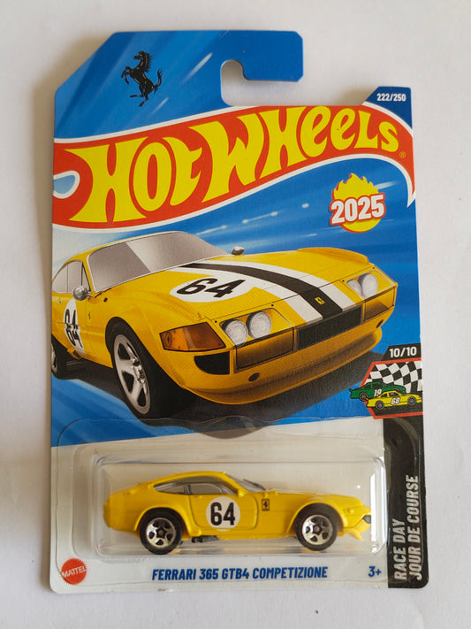 Hot Wheels Ferrari 365 GTB4 Competzione Yellow Diecast Car 1:64 Scale - Retro Supercar Collection