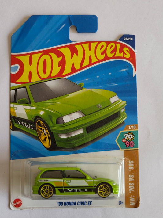 Hot Wheels 90 Honda Civic Green Diecast Car 1:64 Scale - Modern Hatchback Collection
