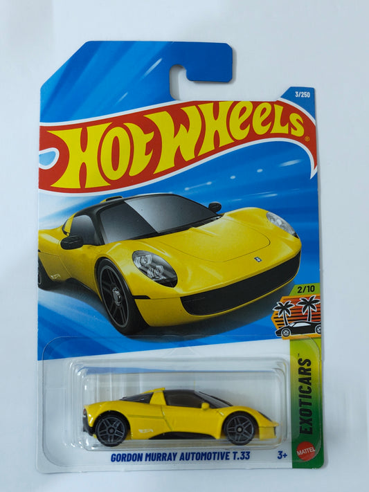 Hot Wheels Gordon Murray Automotive T.33 Yellow Diecast Car 1:64 Scale - Exotic Supercar Collection