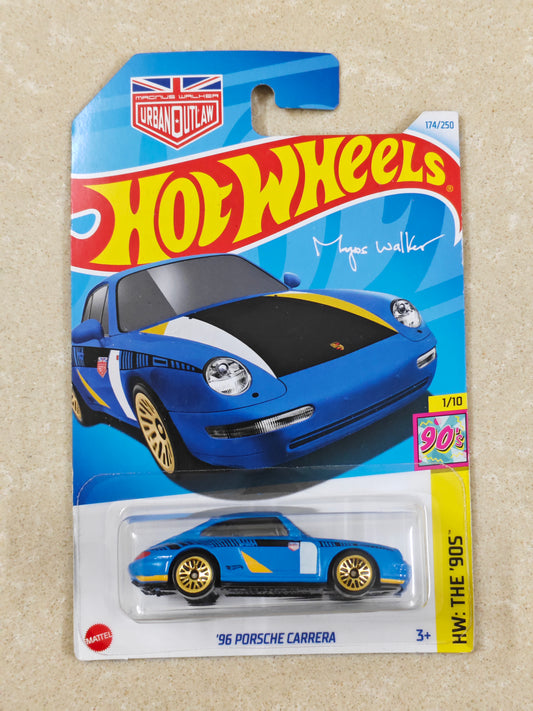 Hot Wheels - 96 Porsche Carrera Blue - Diecast Car - 1:64 Scale (Soft Corners)