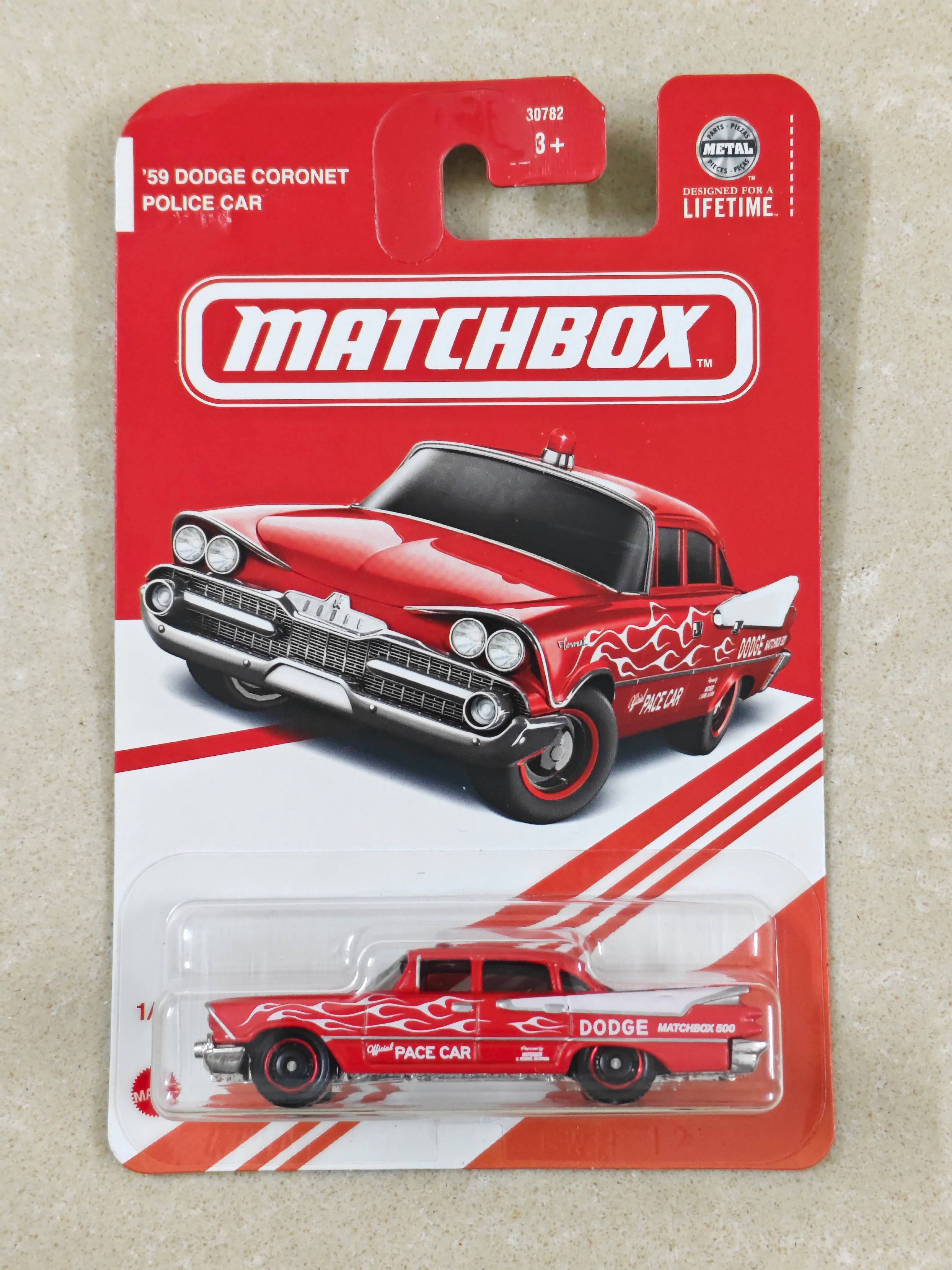 Matchbox - Red Edition - 59 Dodge Coronet Police Car - Diecast Car - 1:64 Scale (Small Crease on Card)