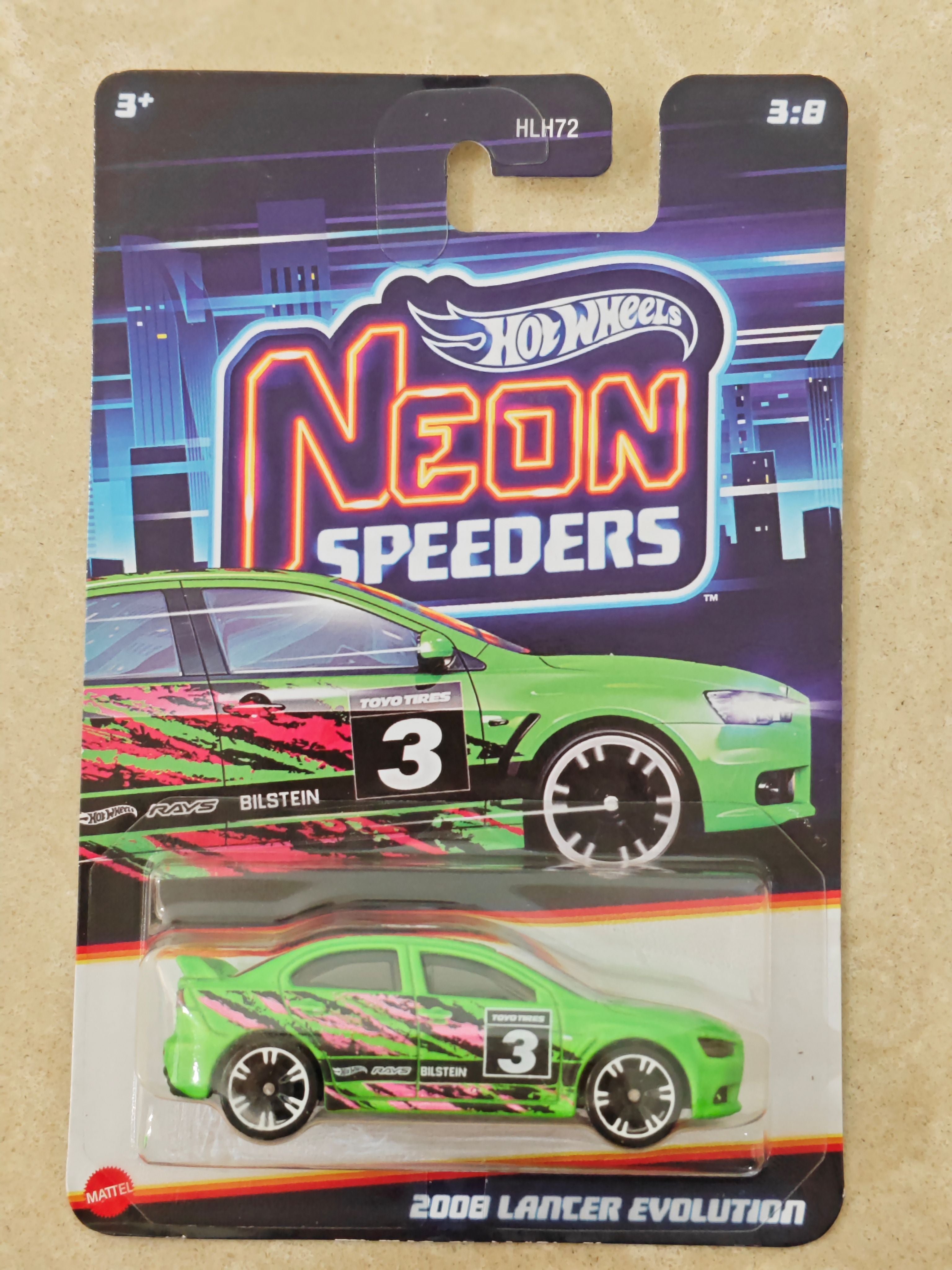 Hot Wheels Neon Speeders 2008 Lancer Evolution Diecast Car 1:64 Scale - Exotic Car Collection