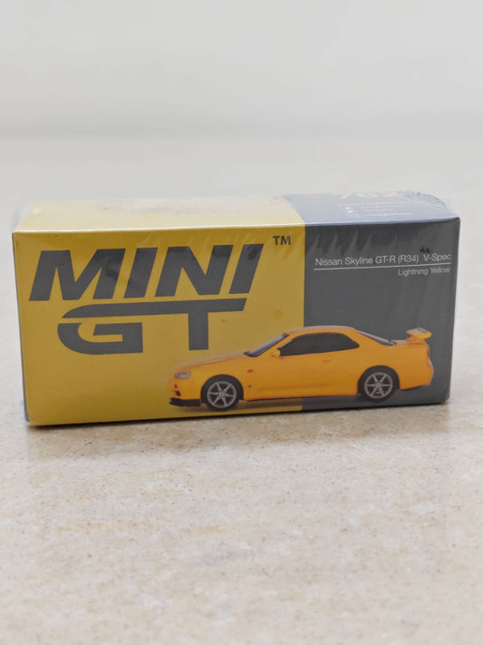 Mini GT Nissan Skyline GT-R (R34) V Spec Lightning Yellow Diecast Car 1:64 Scale