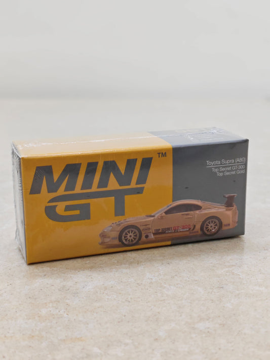 Mini GT Toyota Supra A80 Top Secret GT-300 Gold Diecast Car 1:64 Scale